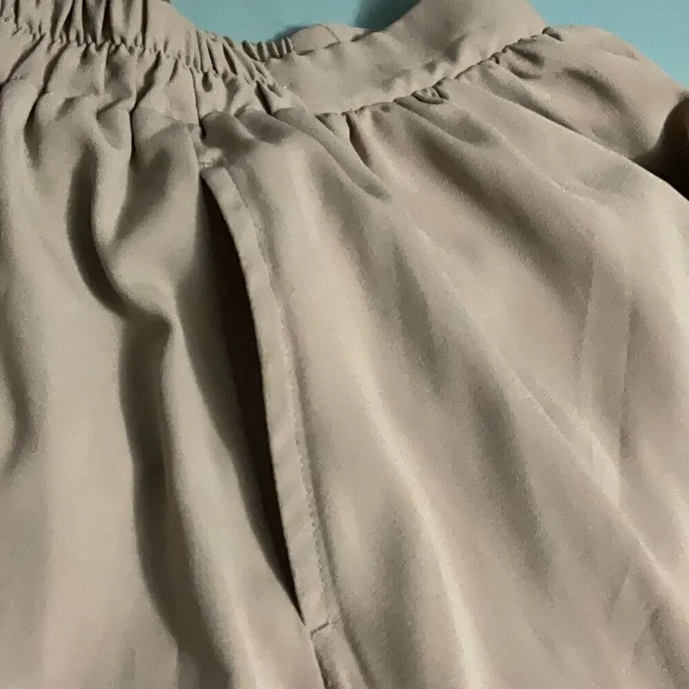 Chocol Raffine Rabe Gray Beige Maxi Skirt Lined Elastic Waist Pockets Sz F Small